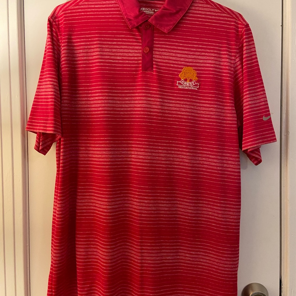 Nike Red Polo Shirt with Stripes and Collar